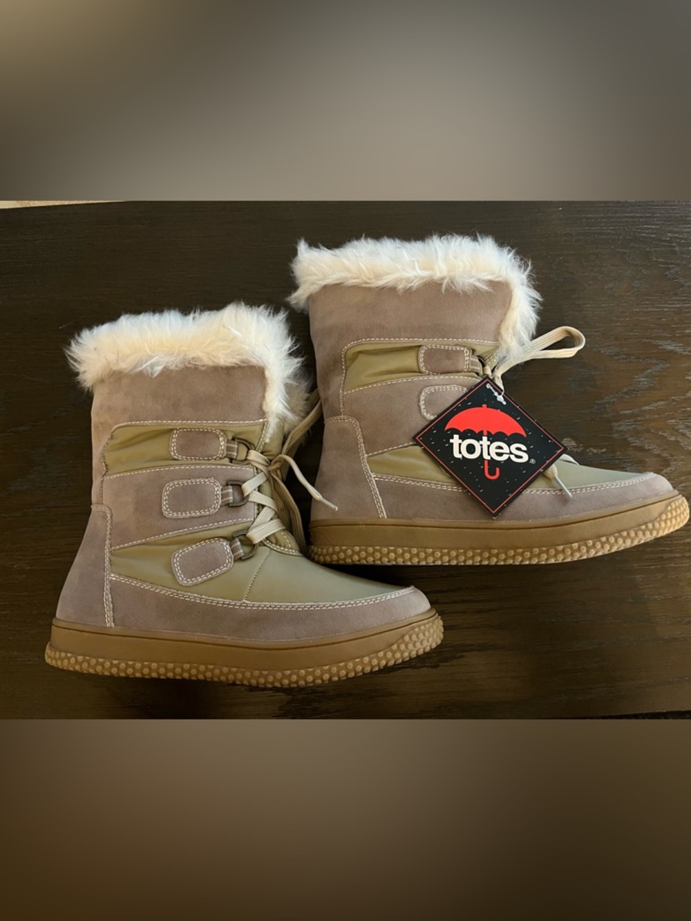 totes Taupe Faux Fur Lined Winter Boots